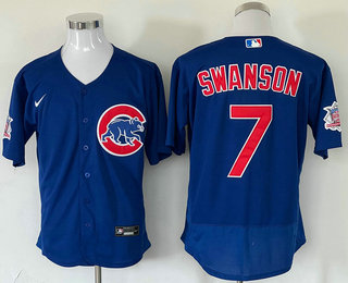 Men%27s Chicago Cubs #7 Dansby Swanson Blue Stitched MLB Flex Base Nike Jersey